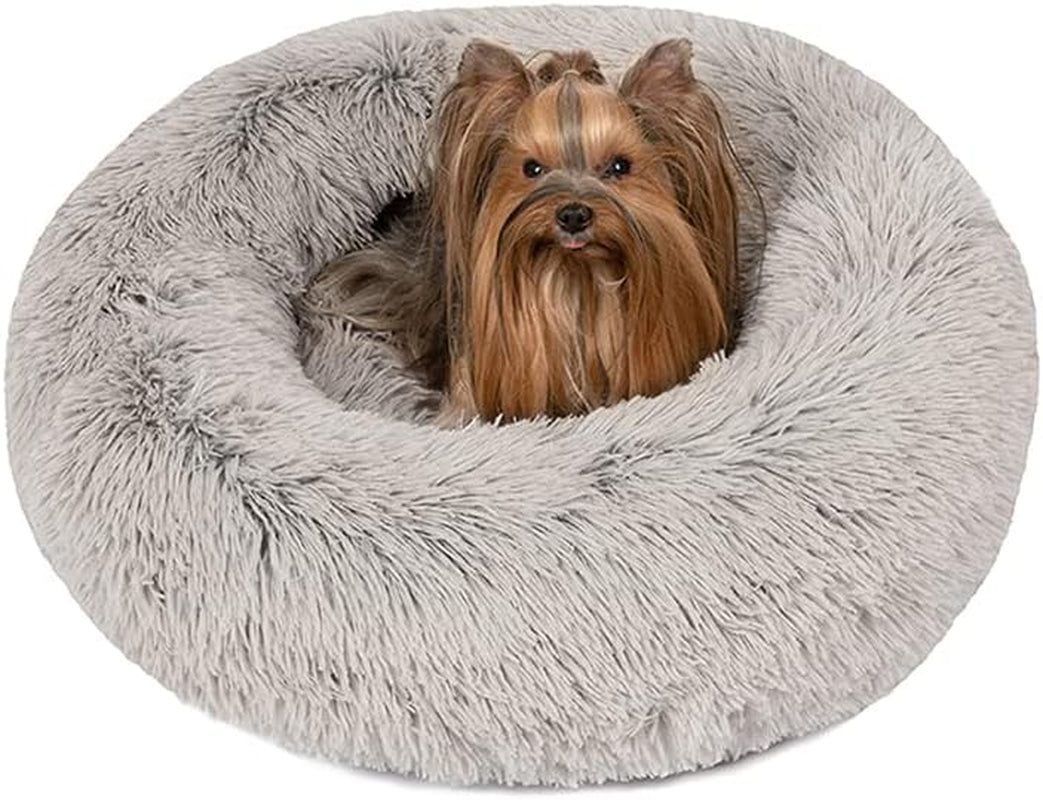 Donut Dog Bed Faux Fur Fluffy Calming Sofa for Large Dogs, Soft & Plush anti Anxiety Pet Couch for Dogs, Machine Washable Coco Pet Bed with Non-Slip Bottom, 36"X36"X8" Rainbow