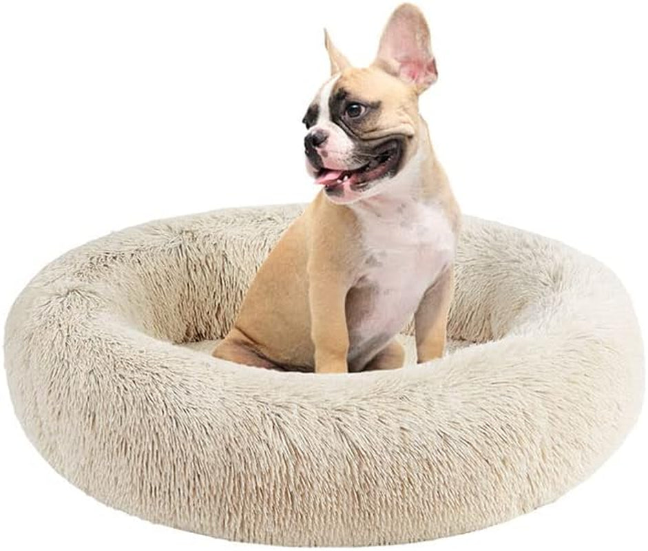 Donut Dog Bed Faux Fur Fluffy Calming Sofa for Large Dogs, Soft & Plush anti Anxiety Pet Couch for Dogs, Machine Washable Coco Pet Bed with Non-Slip Bottom, 36"X36"X8" Rainbow