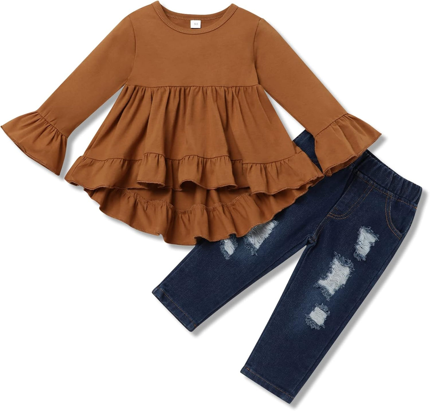 Toddler Baby Girl Clothes Solid Color Ruffle Tops Floral Pants with Cute Headband Outfit Set