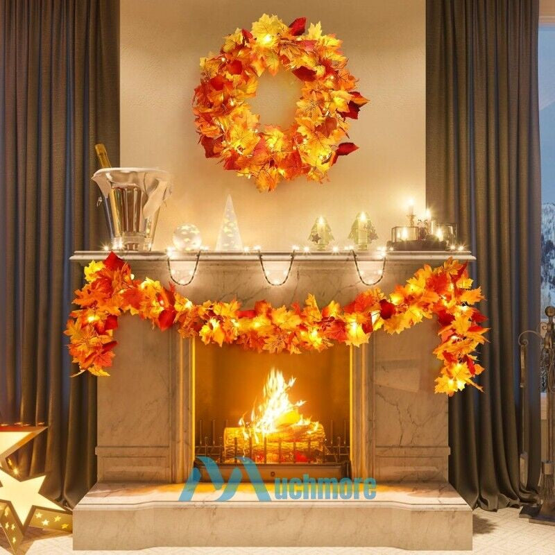 20FT Fall Thanksgiving Maple Leaves 40 LED Light Lamp Garland Festival Decor