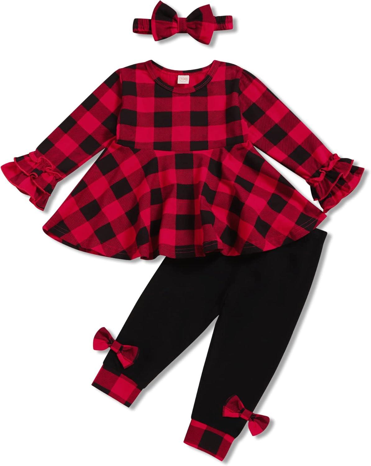 Toddler Baby Girl Clothes Solid Color Ruffle Tops Floral Pants with Cute Headband Outfit Set