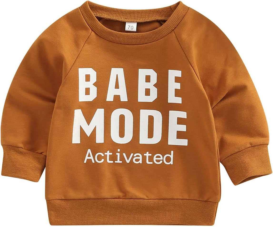 Infant Boy Sweatshirt Toddler Crewneck Sweater Newborn Baby Boy Girls Clothes Letter Printed Fall Spring Pullover Tops
