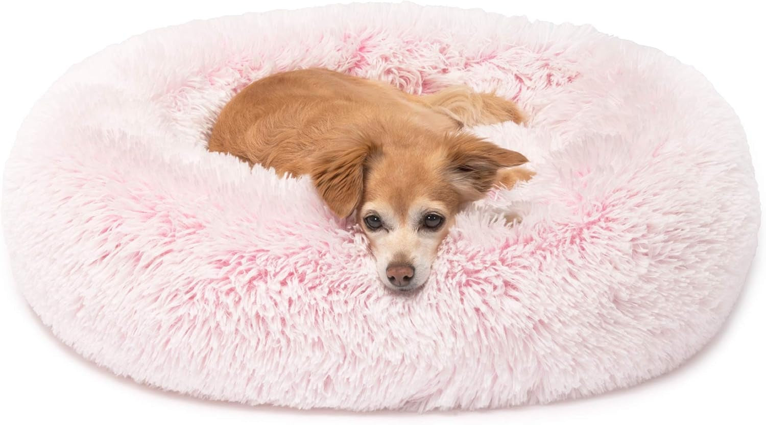Donut Dog Bed Faux Fur Fluffy Calming Sofa for Large Dogs, Soft & Plush anti Anxiety Pet Couch for Dogs, Machine Washable Coco Pet Bed with Non-Slip Bottom, 36"X36"X8" Rainbow