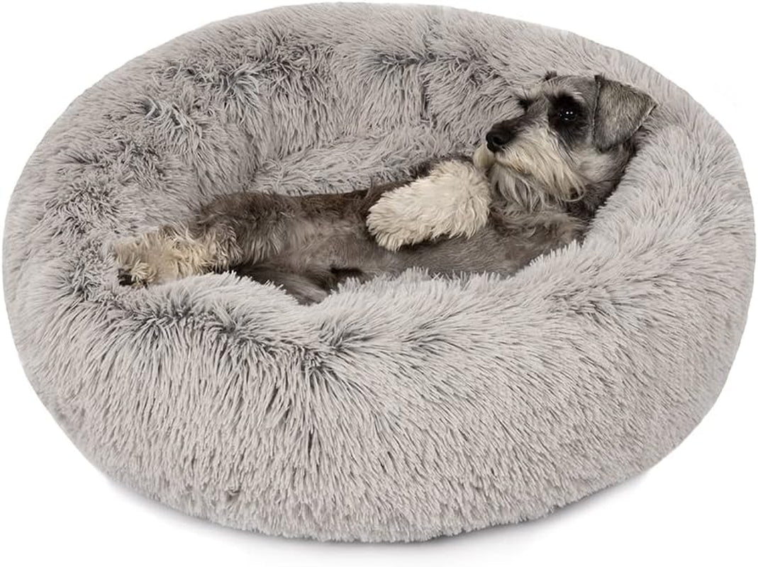 Donut Dog Bed Faux Fur Fluffy Calming Sofa for Large Dogs, Soft & Plush anti Anxiety Pet Couch for Dogs, Machine Washable Coco Pet Bed with Non-Slip Bottom, 36"X36"X8" Rainbow
