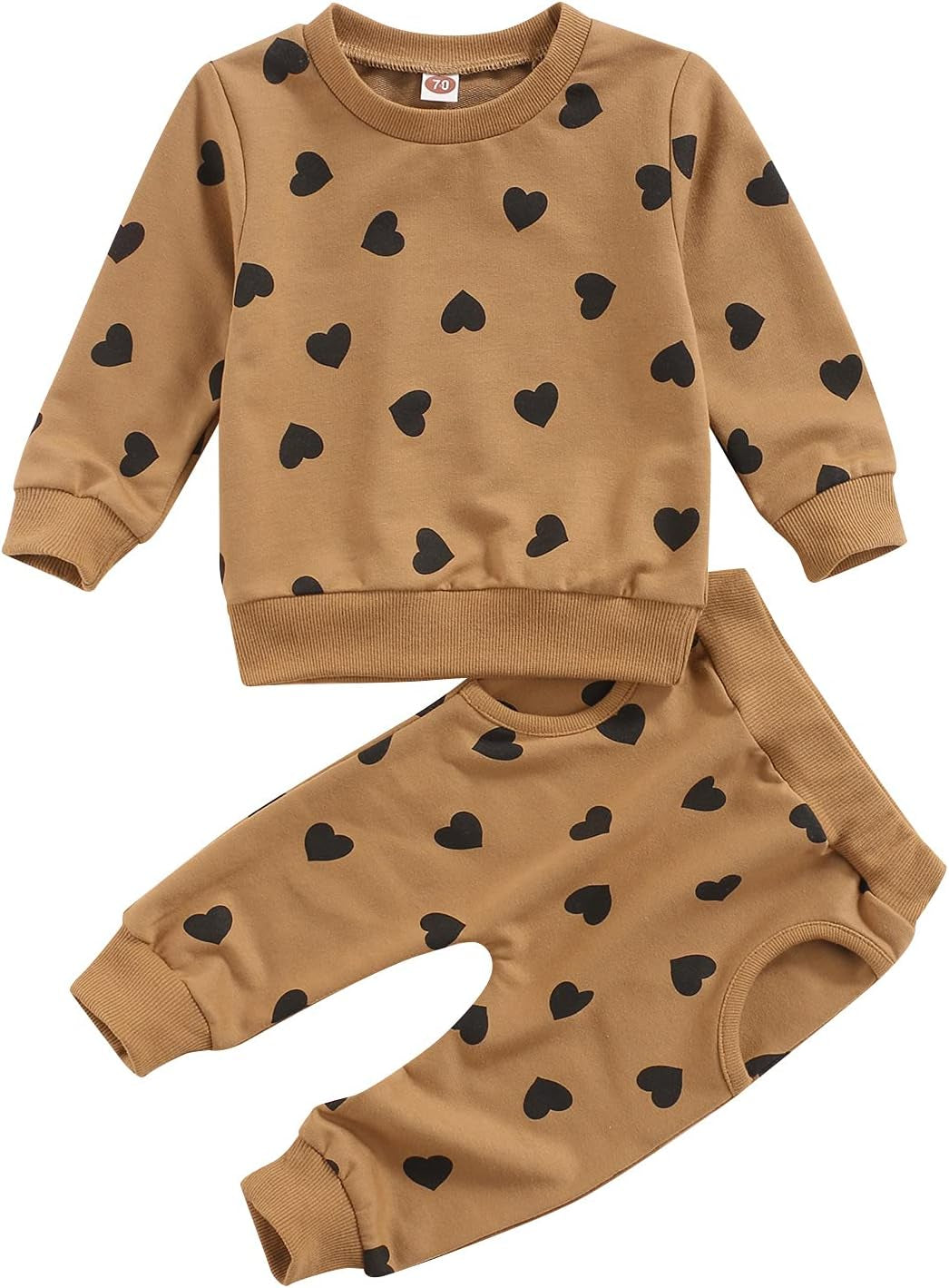 Newborn Baby Girl Long Sleeve Pullover Floral Sweatshirt Long Pant Outfits Autumn Winter Clothes (Love Heart, 6-12 Months)