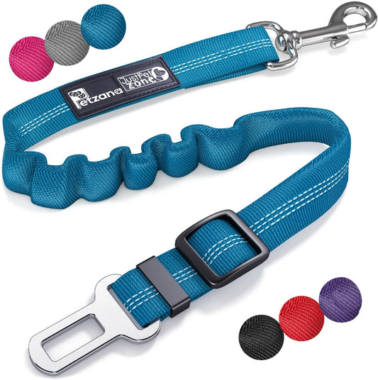 Adjustible Car Harness | Seat Belt for Pets with Elastic Bungee Buffer | Essential Travel Accessories | Dog Leash Safety Restraint | Elastic (Blue)
