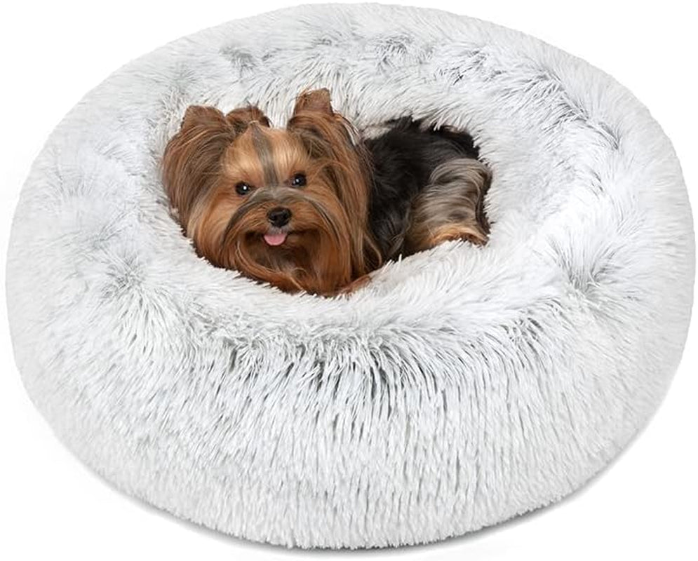 Donut Dog Bed Faux Fur Fluffy Calming Sofa for Large Dogs, Soft & Plush anti Anxiety Pet Couch for Dogs, Machine Washable Coco Pet Bed with Non-Slip Bottom, 36"X36"X8" Rainbow