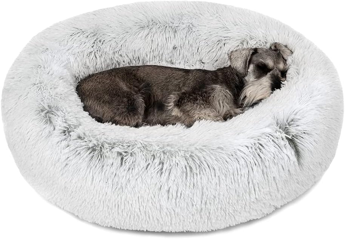 Donut Dog Bed Faux Fur Fluffy Calming Sofa for Large Dogs, Soft & Plush anti Anxiety Pet Couch for Dogs, Machine Washable Coco Pet Bed with Non-Slip Bottom, 36"X36"X8" Rainbow