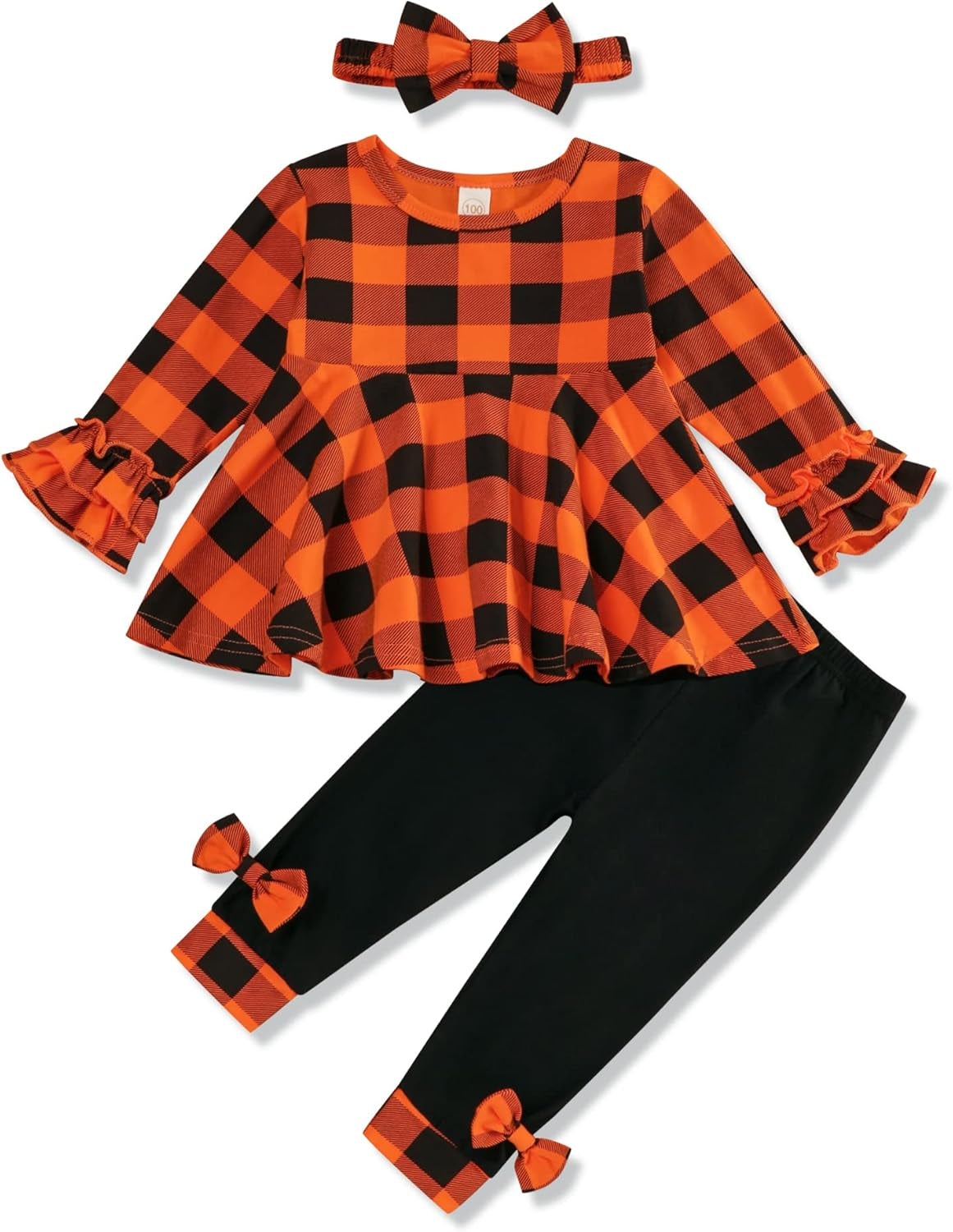 Toddler Baby Girl Clothes Solid Color Ruffle Tops Floral Pants with Cute Headband Outfit Set
